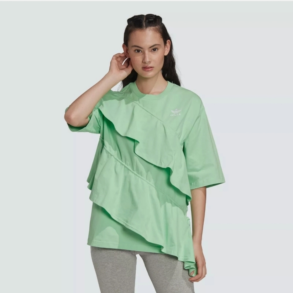 Adidas ORIGINALS J KOO TEE Ruffle T Shirt TIECORD Stretchy Top Womens sz XS